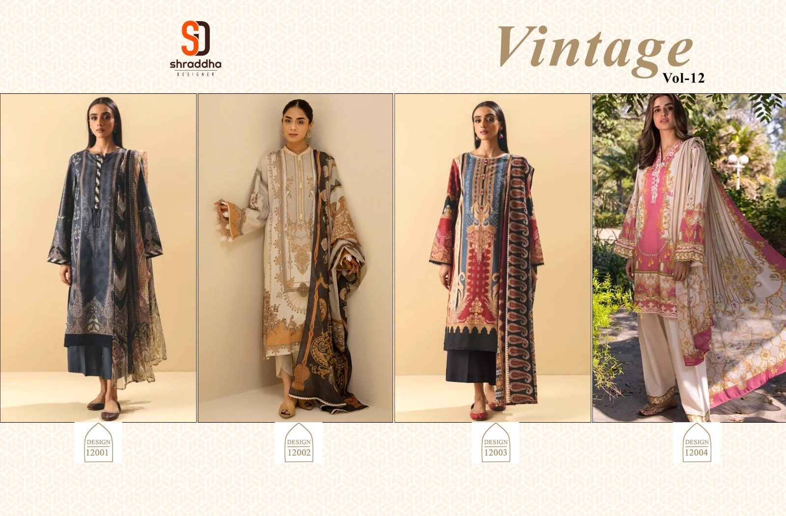 Shraddha Vintage Vol 12 Pakistani Salwar Suits And Chiffon Dupatta Set